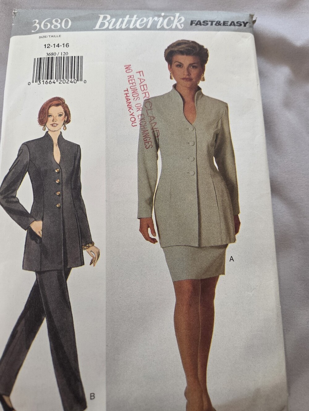 Butterick 3680 Sewing Pattern Top Skirt Pants Size 12-14-16